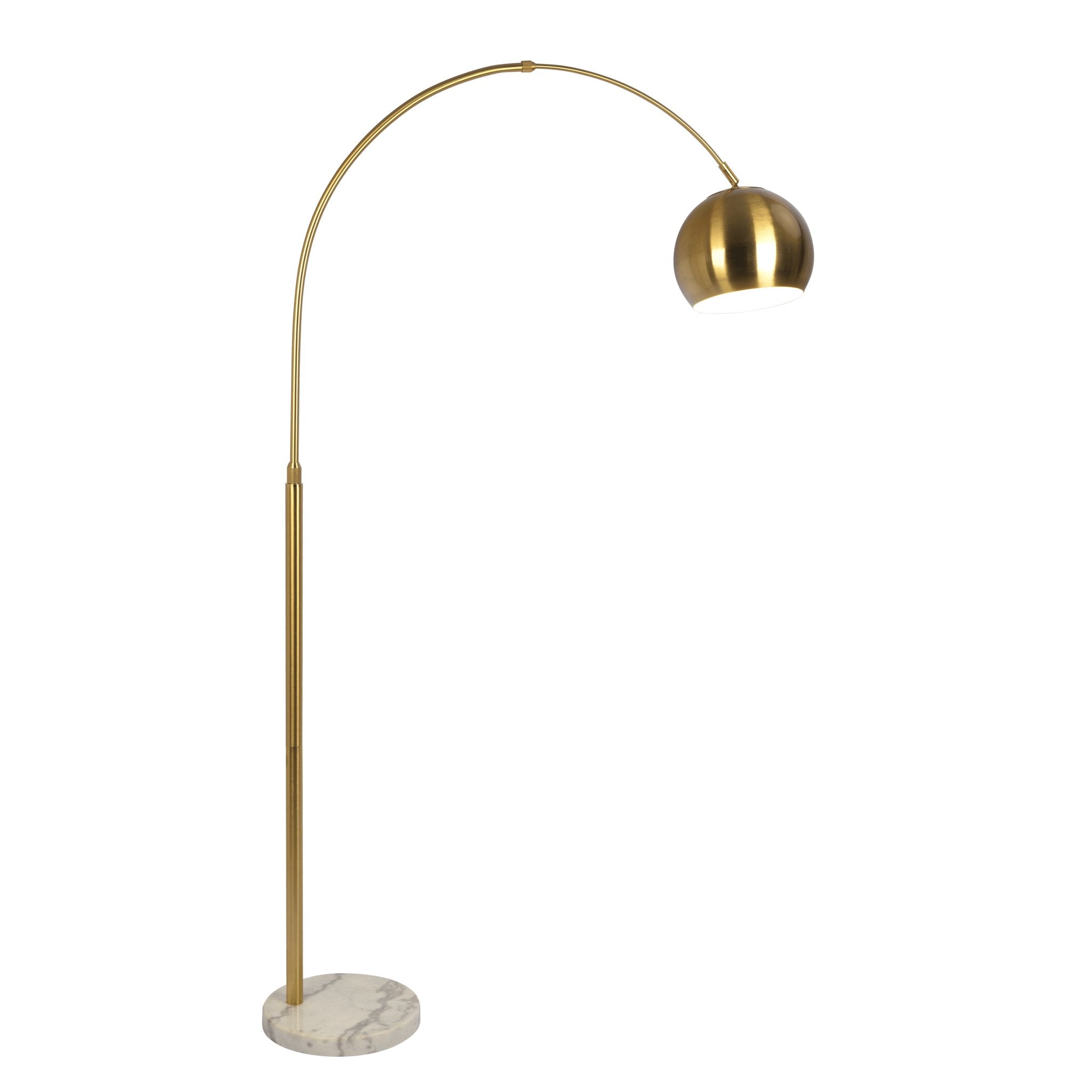 Oasis Long Arm Gold Brass Adjustable Floor Lamp with Round White Marble Base - MidinMod