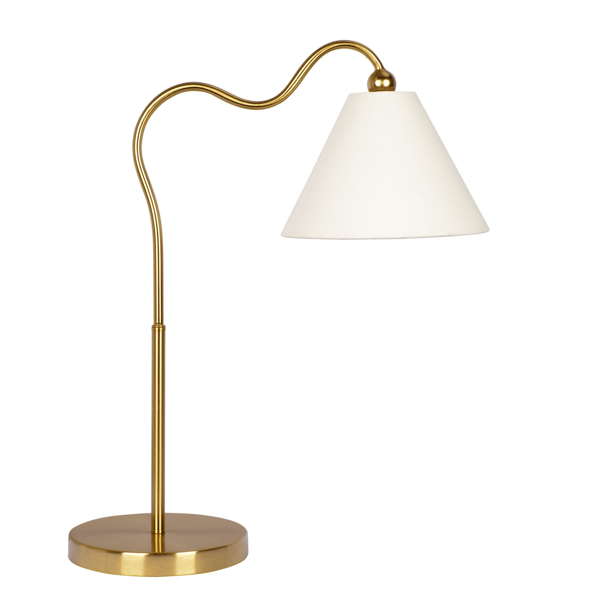 Ornate Brass Ring Base Table Lamp with Triangle White Drum Shade - MidinMod