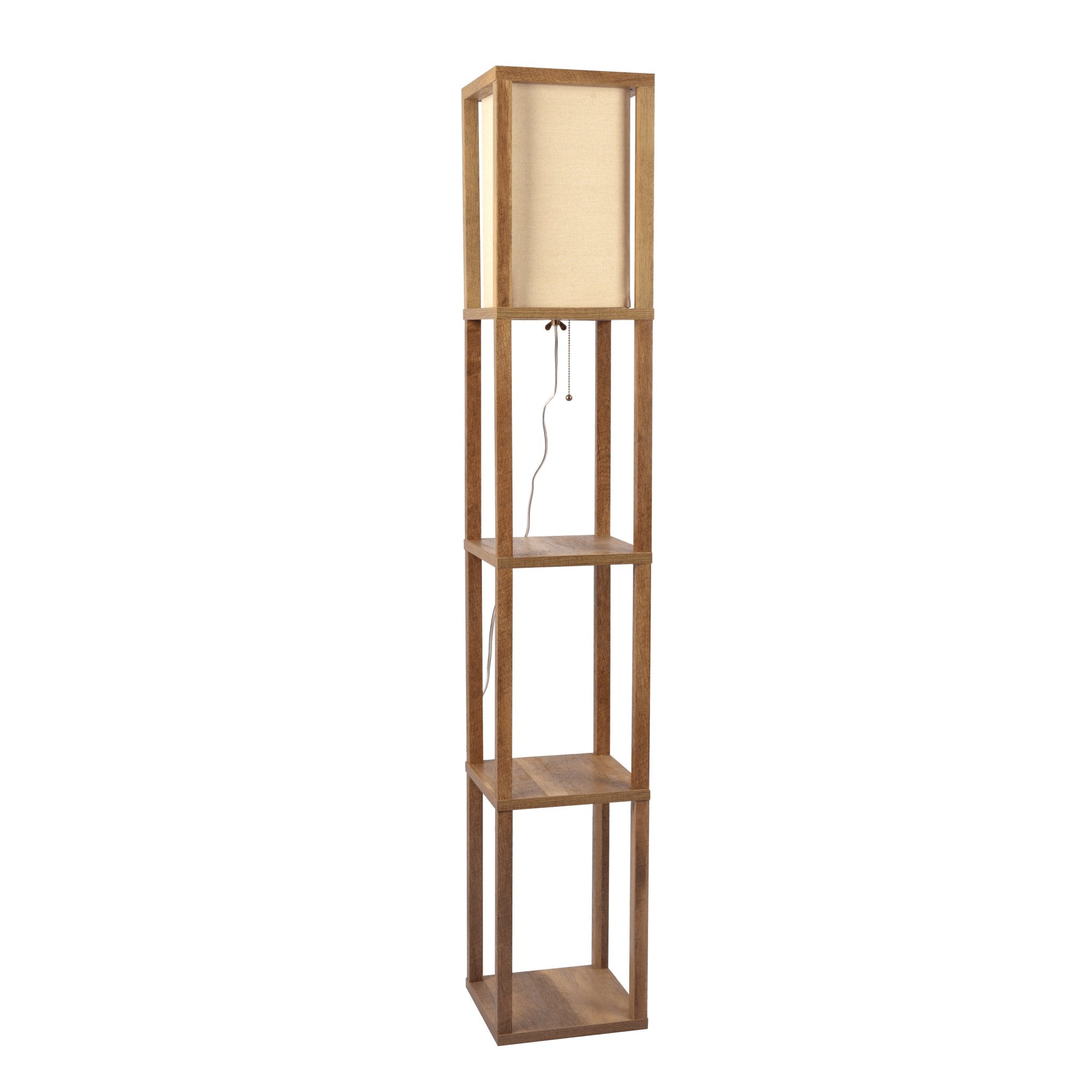 Pinnacle Shelf Floor Lamp For Bedroom/Living Room, Natural Wood with Long Shade - MidinMod