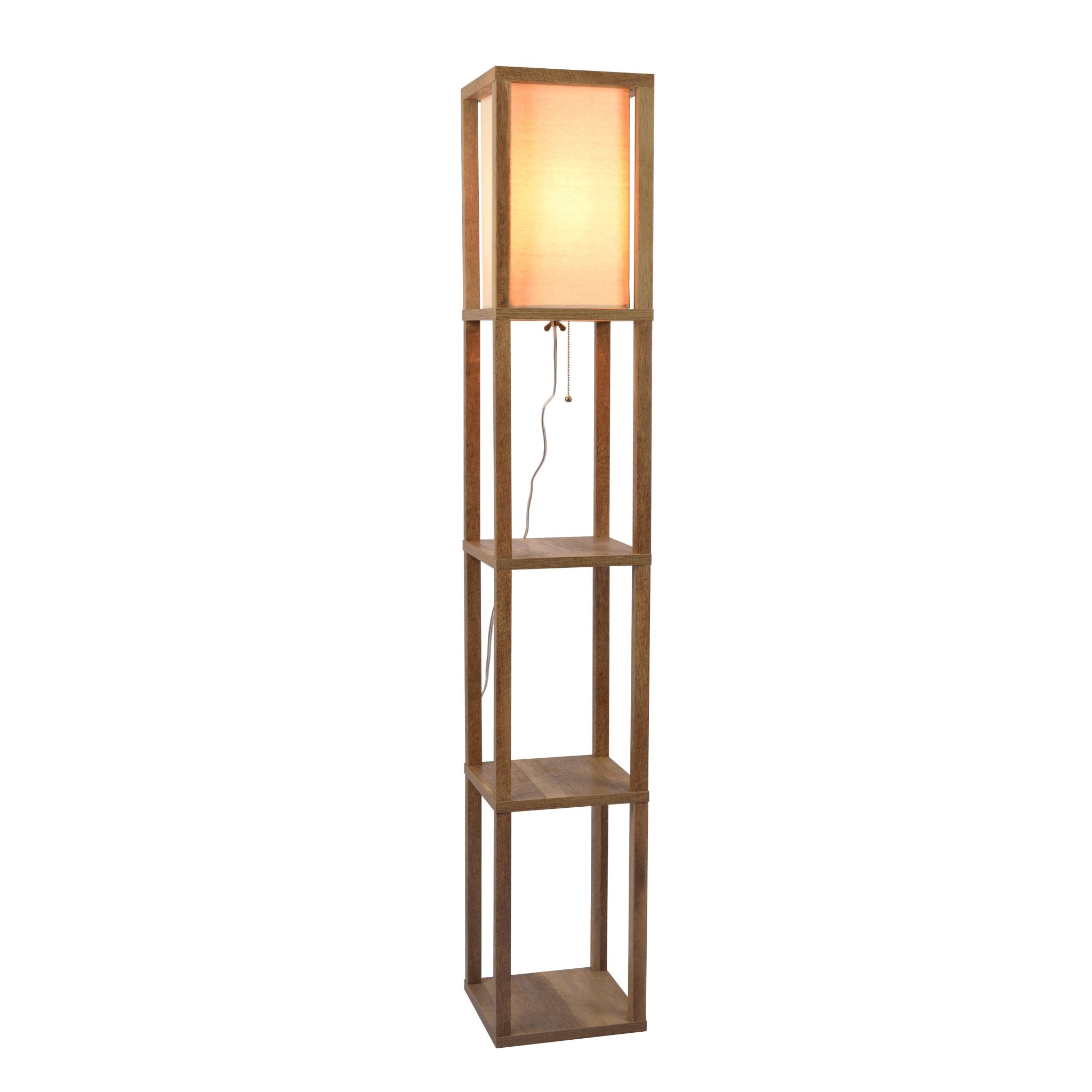 Pinnacle Shelf Floor Lamp For Bedroom/Living Room, Natural Wood with Long Shade - MidinMod