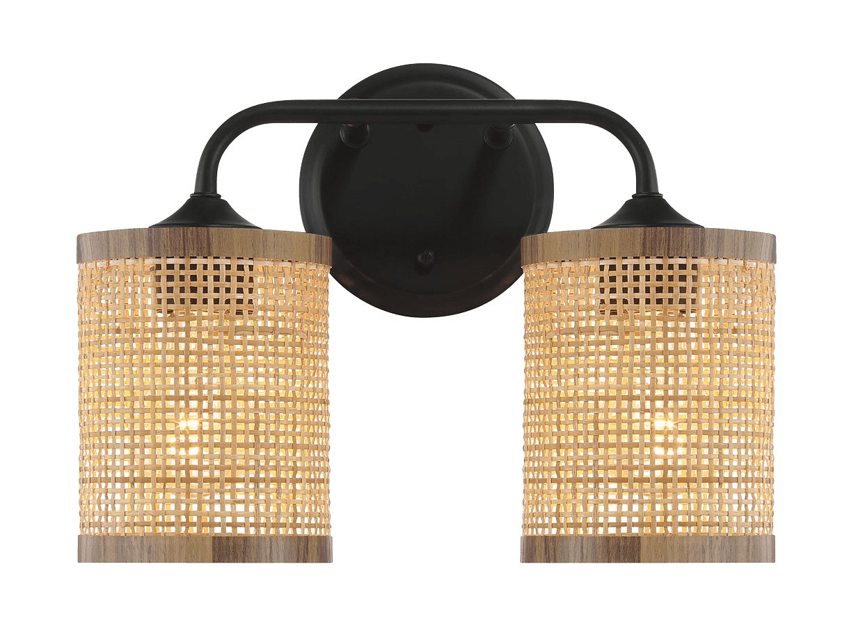 Quell Double Light Vanity With Natural Rattan Shade Wall Lamp - MidinMod