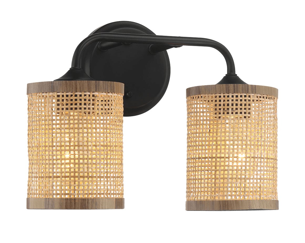 Quell Double Light Vanity With Natural Rattan Shade Wall Lamp - MidinMod