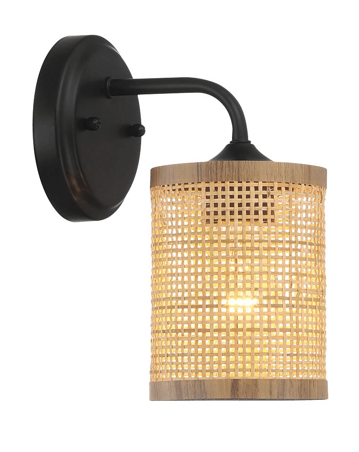 Reef Single Lights Wall Sconce With Natural Rattan Shade Rustic Wicker Wall Light - MidinMod