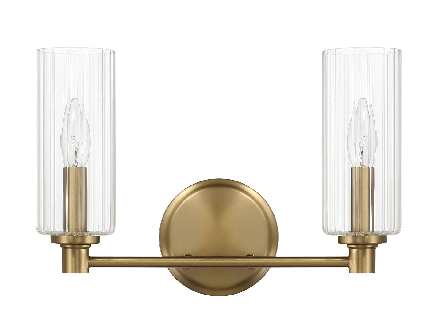 Regal Double Light Vanity With Clear Ribbed Glass - Satin Brass - MidinMod