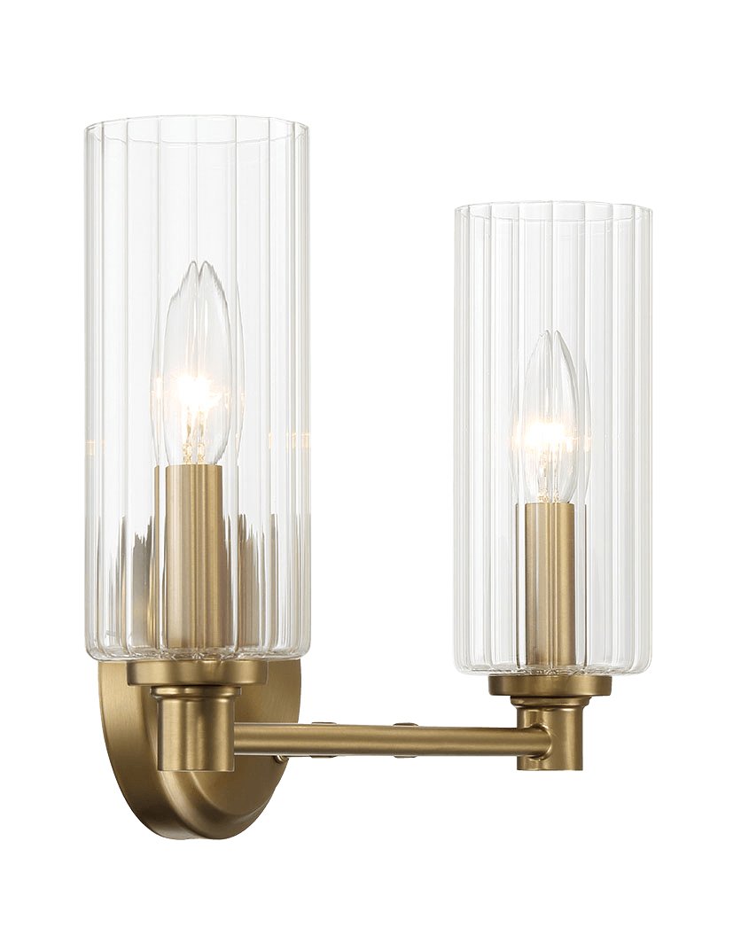 Regal Double Light Vanity With Clear Ribbed Glass - Satin Brass - MidinMod