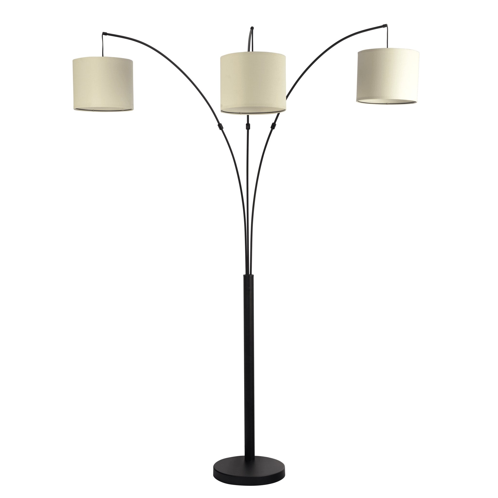 Royal 3-Arm Metal Arc Floor Lamp, Oil Rubbed Bonze with Linen Shade, 4 way Rotary Switch - MidinMod