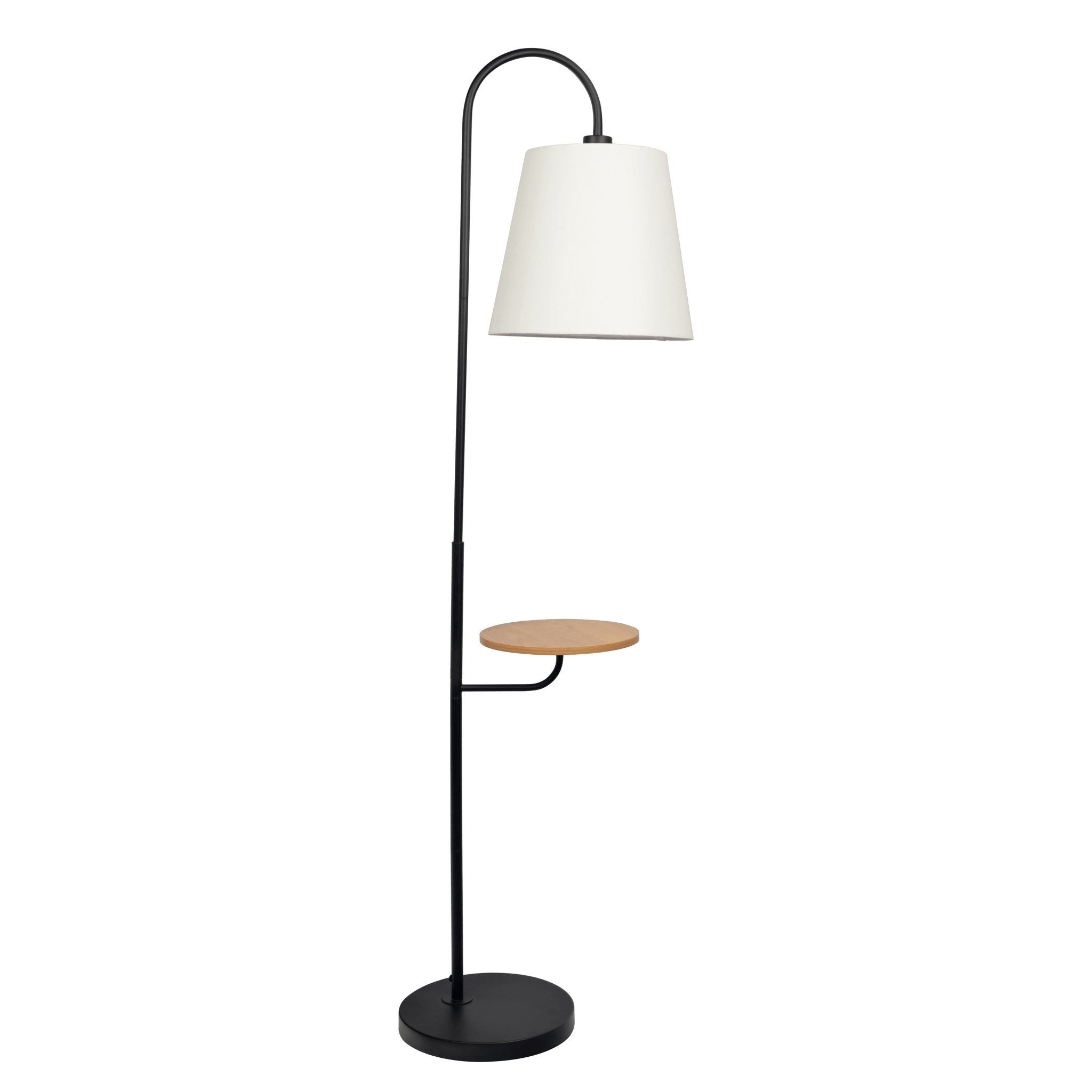 Seoul Black Floor Lamp with Rotary Switch Wood Table Metal Base - MidinMod