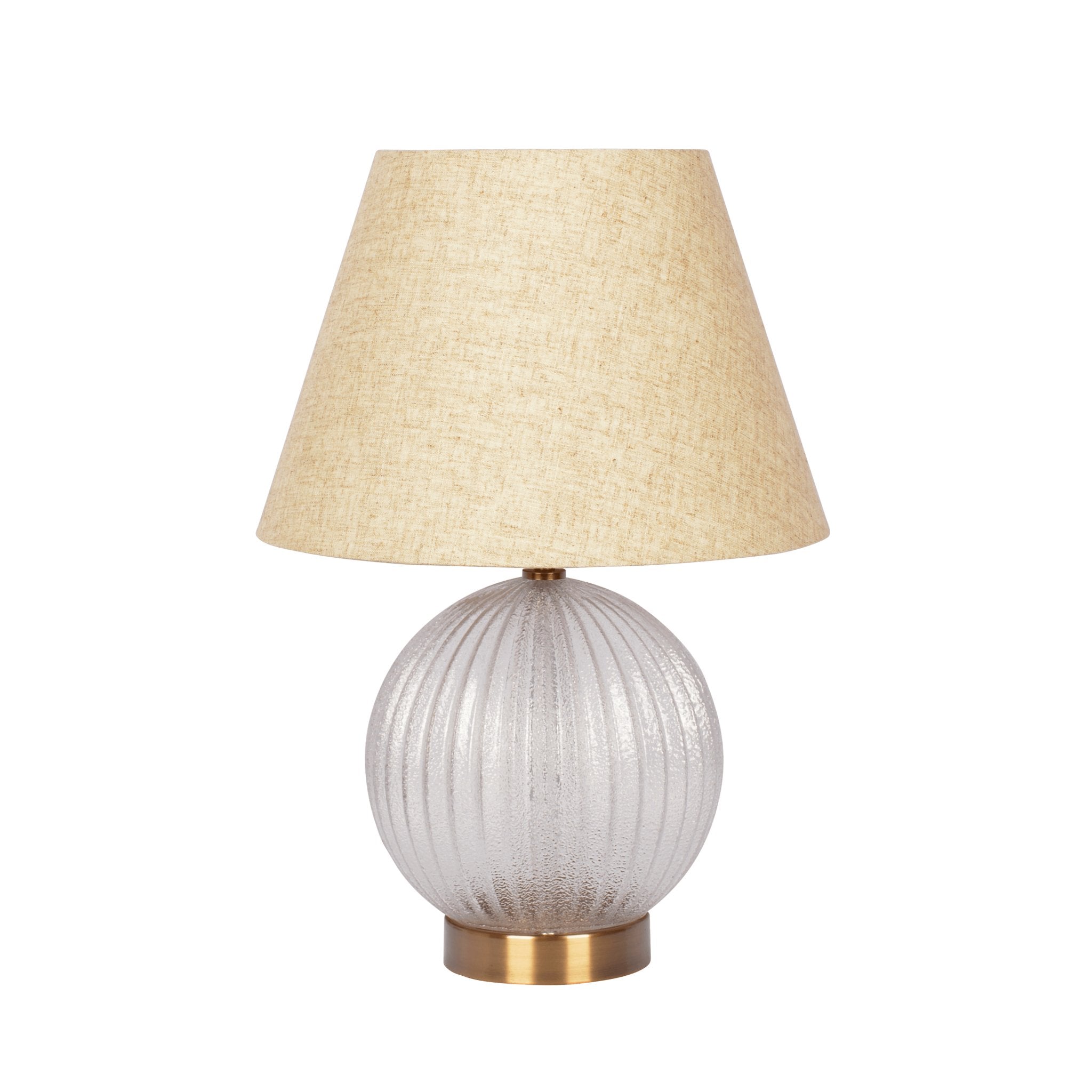 Serenity Round Ribbed Glass Lamp Base Clear Table Lamp Large Linen Shade - MidinMod