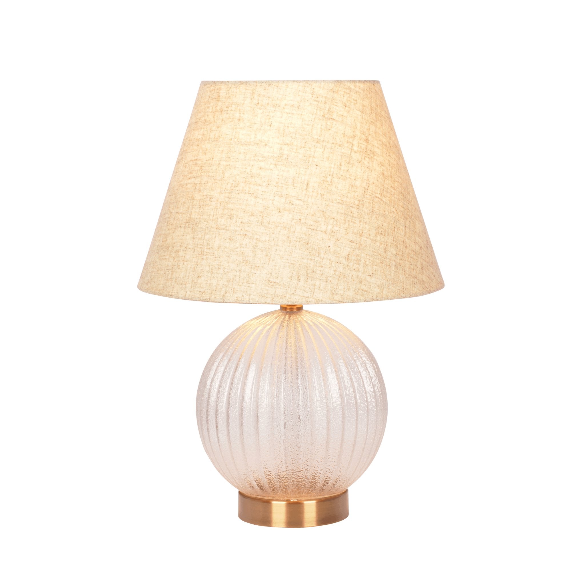 Serenity Round Ribbed Glass Lamp Base Clear Table Lamp Large Linen Shade - MidinMod