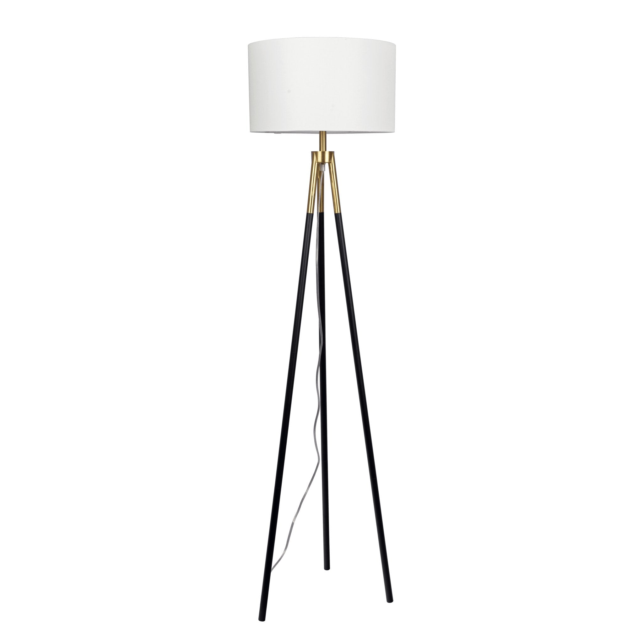 Sway Brassed Gold Floor Lamp with On/Off Switch Triple Legs White Fabric Shade - MidinMod