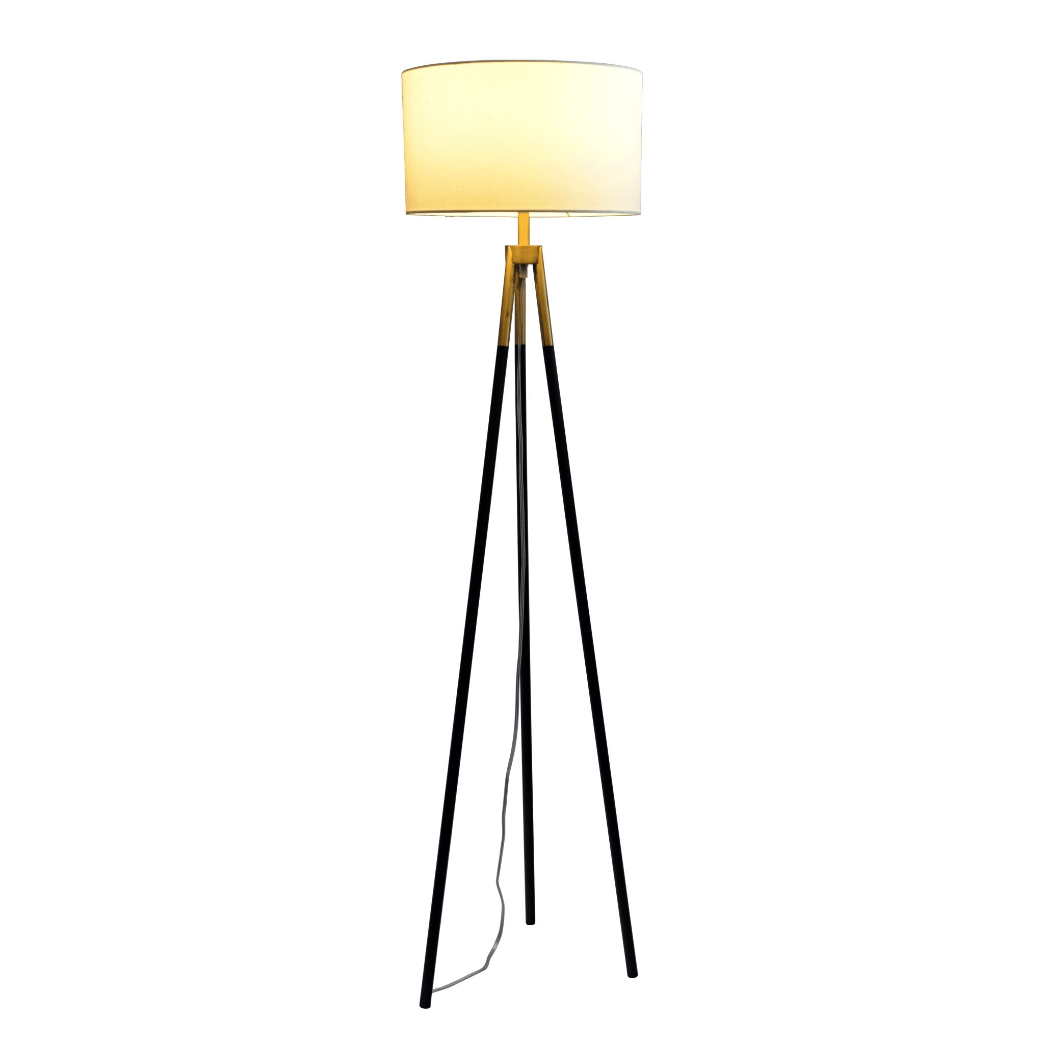 Sway Brassed Gold Floor Lamp with On/Off Switch Triple Legs White Fabric Shade - MidinMod