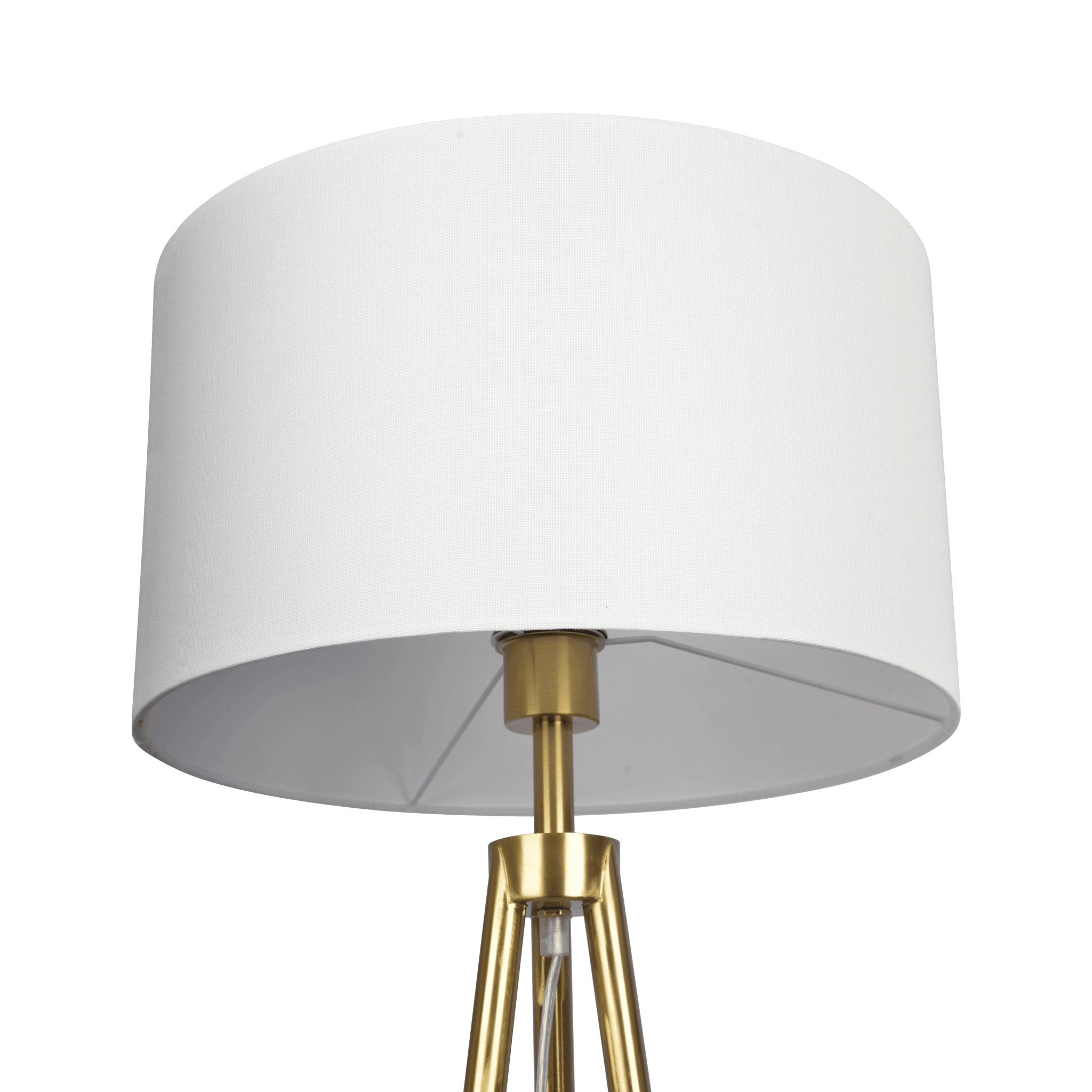 Sway Brassed Gold Floor Lamp with On/Off Switch Triple Legs White Fabric Shade - MidinMod