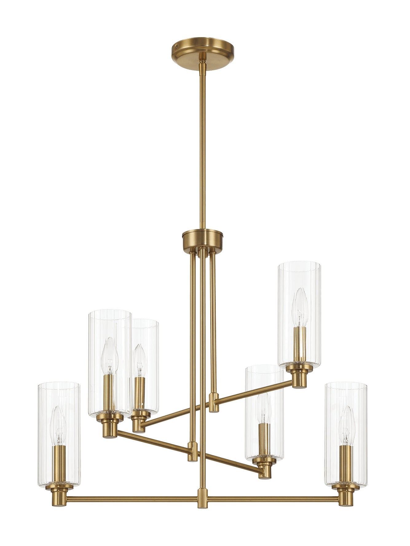 Timeless Six Lights Chandelier With Clear Ribbed Glass - Satin Brass - MidinMod