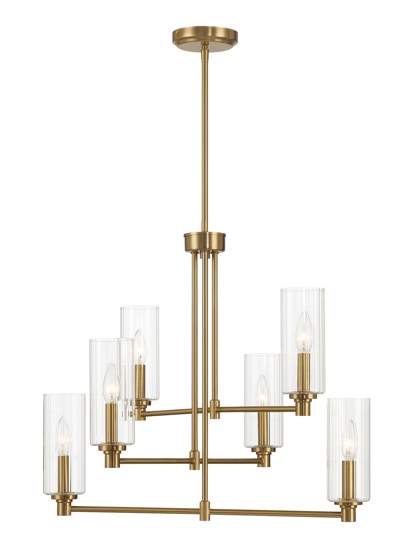 Timeless Six Lights Chandelier With Clear Ribbed Glass - Satin Brass - MidinMod