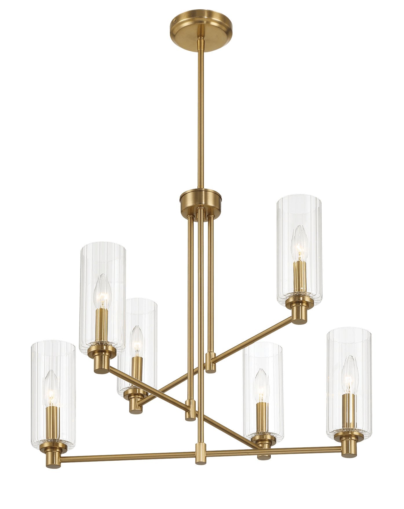 Timeless Six Lights Chandelier With Clear Ribbed Glass - Satin Brass - MidinMod