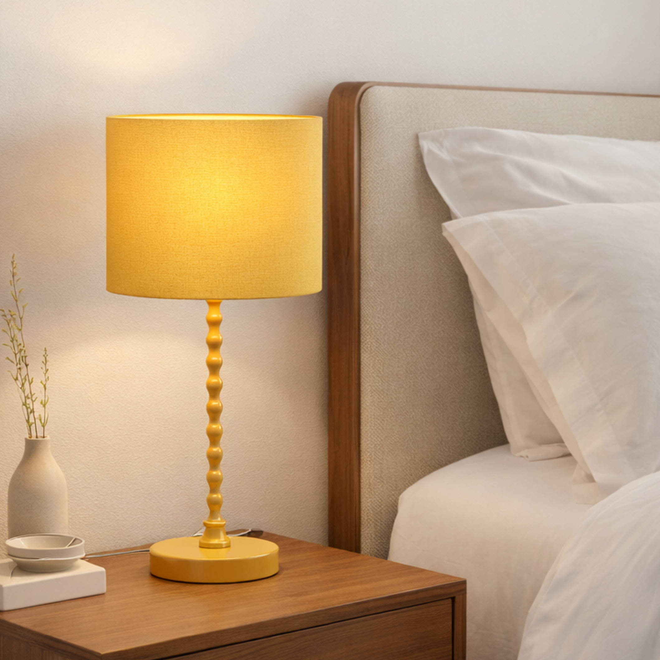 Torch Table Lamp | Gold Iron Base & Ochre Faux Linen Shade | MidinMod