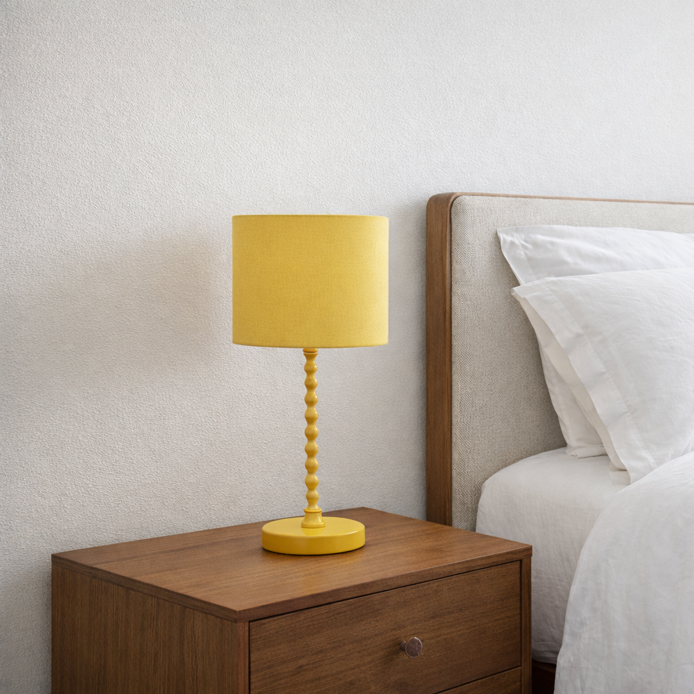 Torch Table Lamp | Gold Iron Base & Ochre Faux Linen Shade | MidinMod