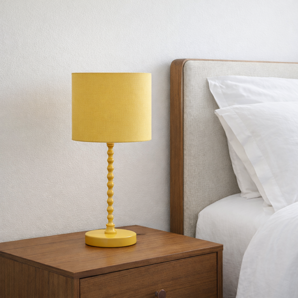 Torch Table Lamp | Gold Iron Base & Ochre Faux Linen Shade | MidinMod