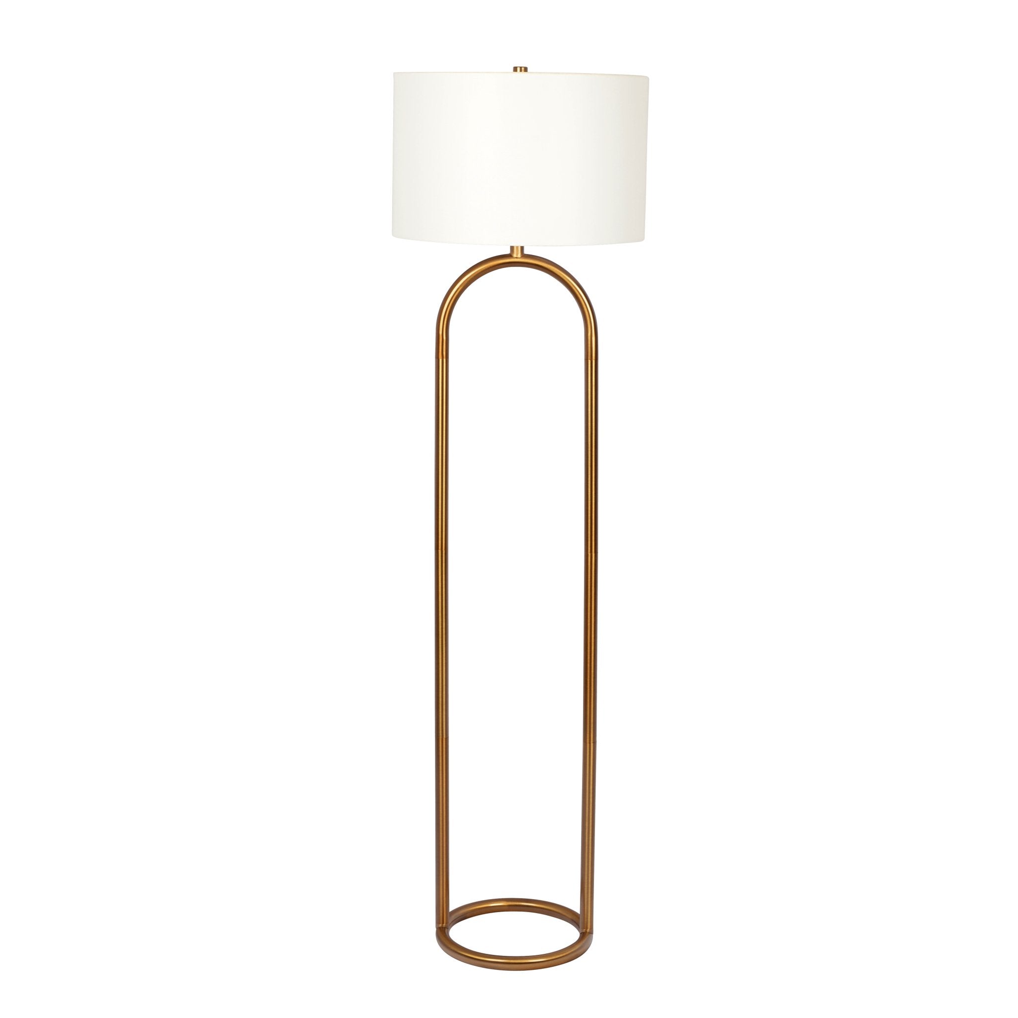 Vivid Brass Ring Base Floor Lamp with Large White Drum Shade - MidinMod