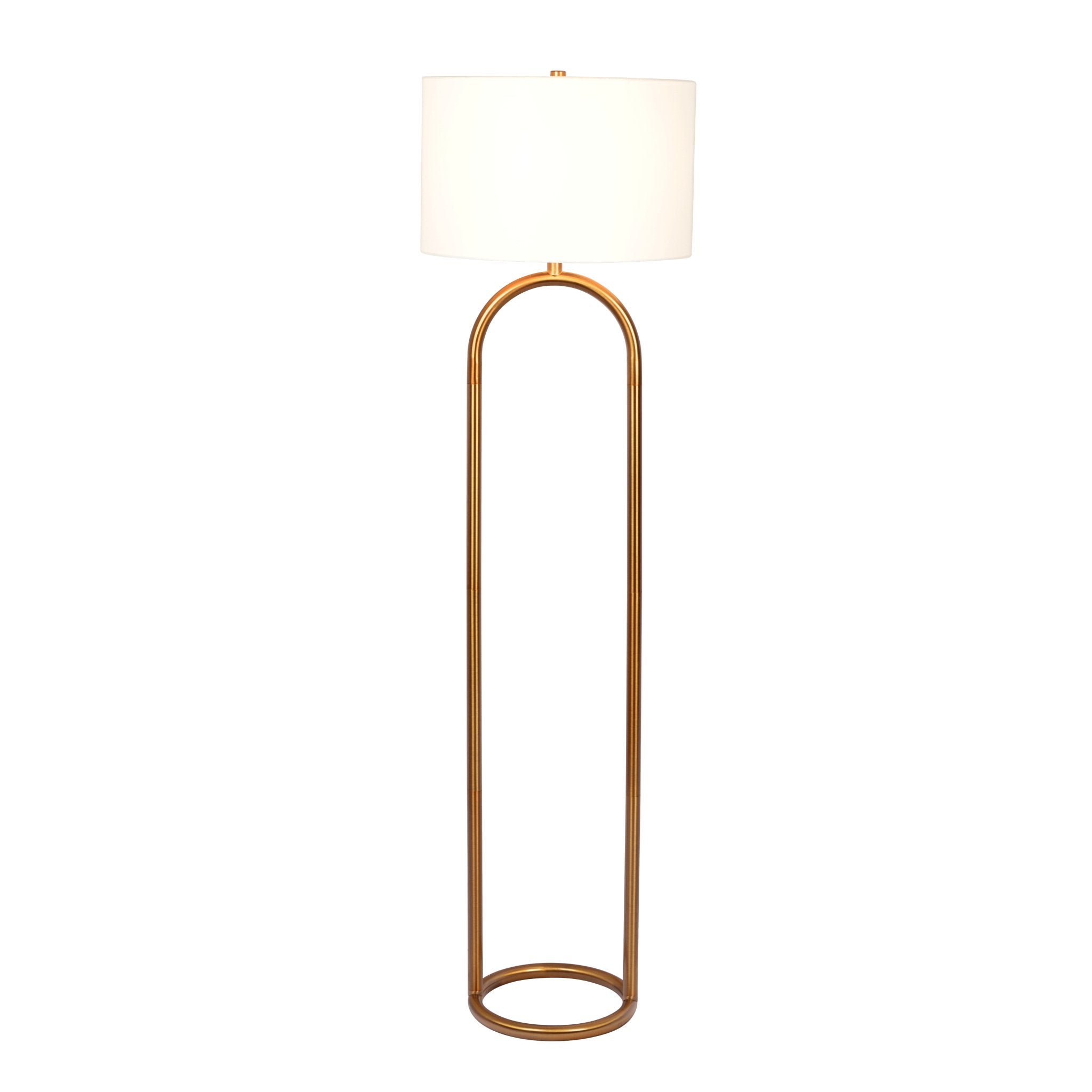 Vivid Brass Ring Base Floor Lamp with Large White Drum Shade - MidinMod