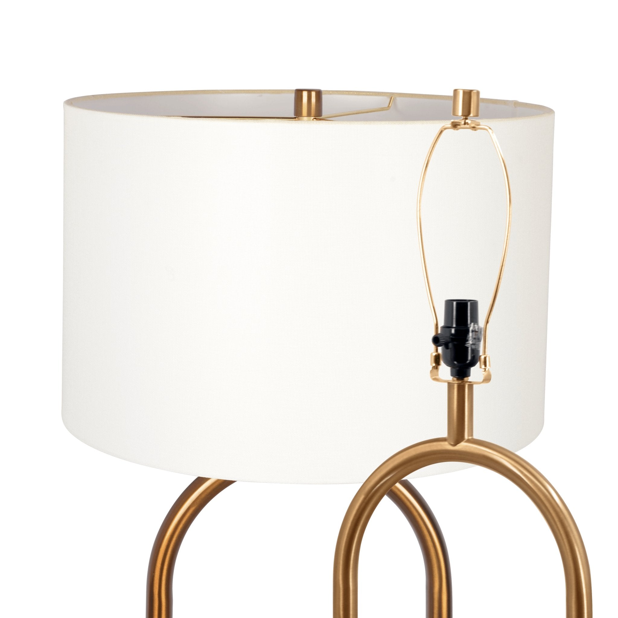 Vivid Brass Ring Base Floor Lamp with Large White Drum Shade - MidinMod