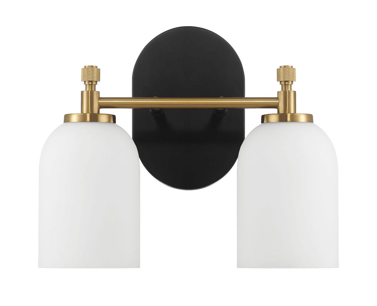 Vortex Two Lights Vanity in Traditional Style for Over Bathroom Mirror Wall Sconce 12.25"W × 10.125"H × 5.5"E With White Frosted Glass - MidinMod Houston Tx Mid Century Furniture Store - Wall Lamp 1