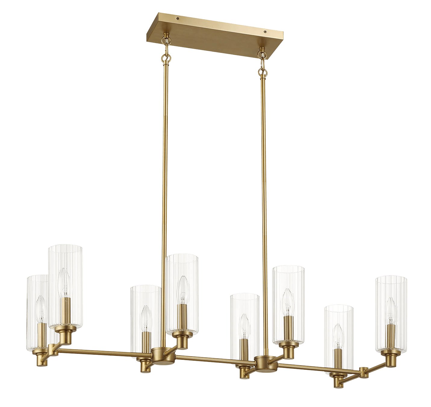 Willow Eight Lights Island With Clear Ribbed Glass Pendant Lamp - Satin Brass - MidinMod