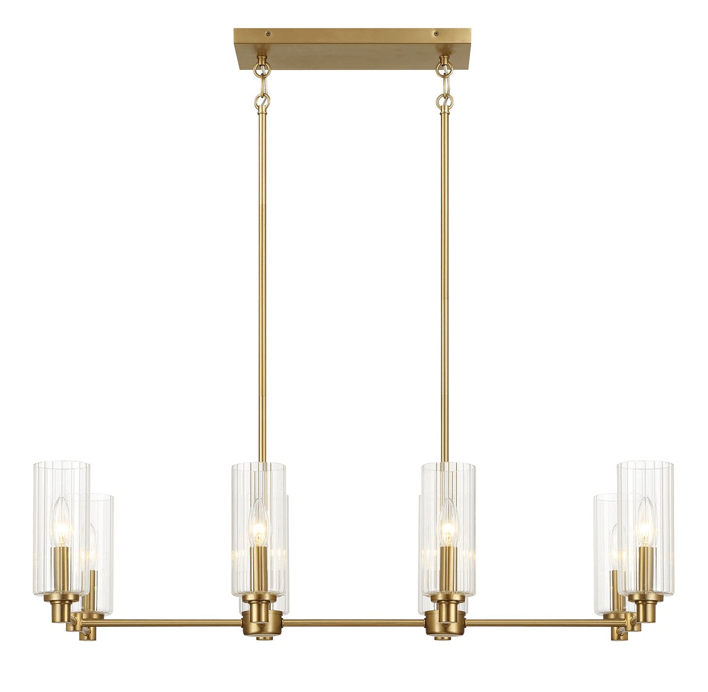 Willow Eight Lights Island With Clear Ribbed Glass Pendant Lamp - Satin Brass - MidinMod