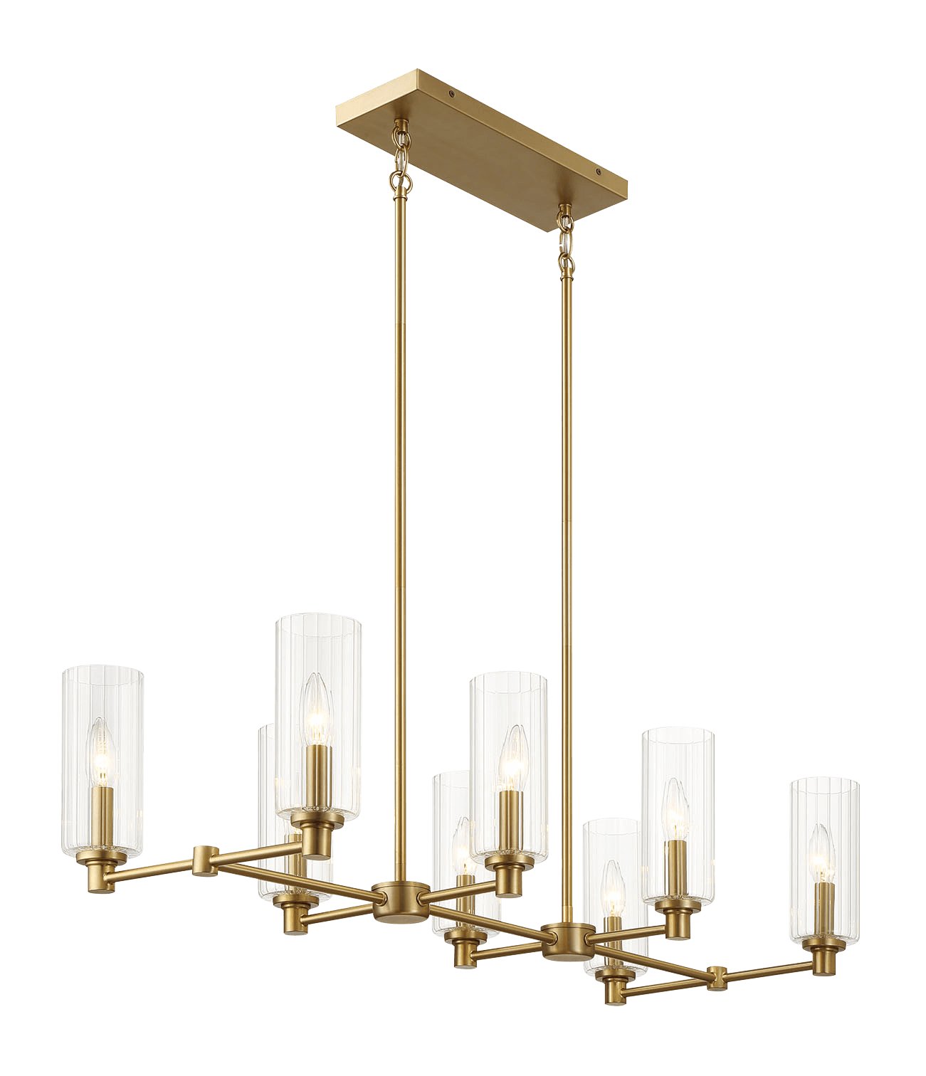 Willow Eight Lights Island With Clear Ribbed Glass Pendant Lamp - Satin Brass - MidinMod