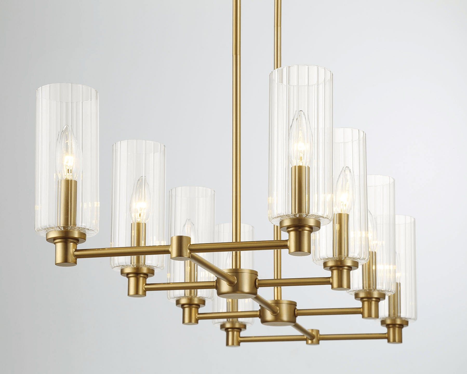 Willow Eight Lights Island With Clear Ribbed Glass Pendant Lamp - Satin Brass - MidinMod