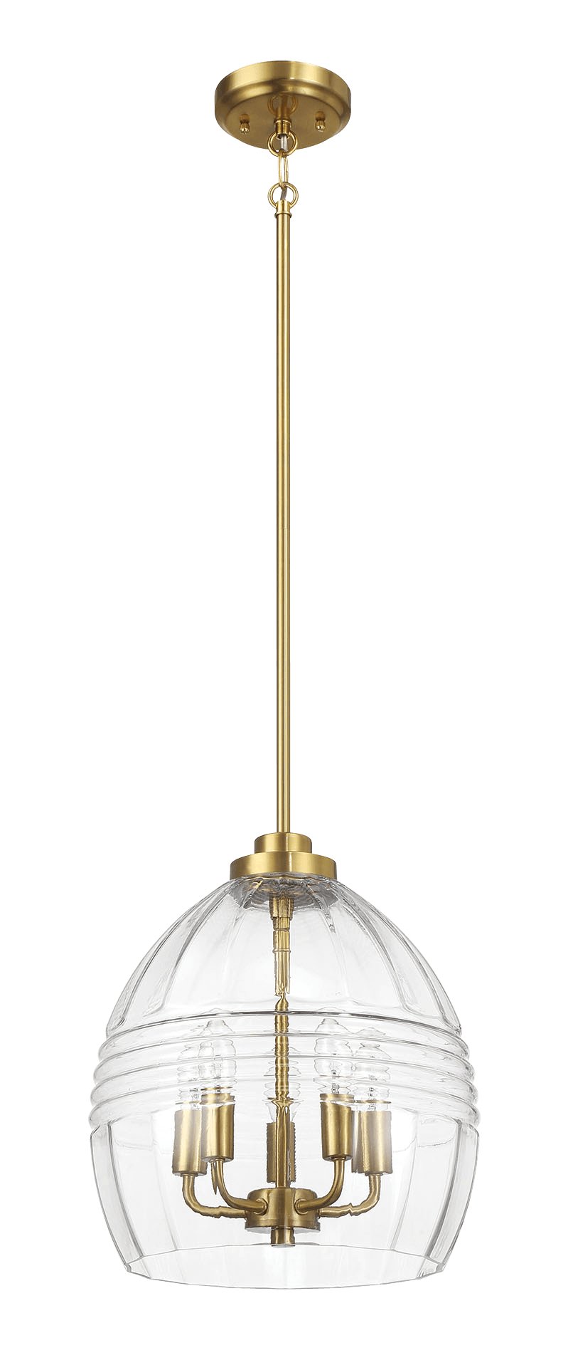 Zen Five Pendant Chain Hanging Light with Clear Glass - Satin Brass - MidinMod