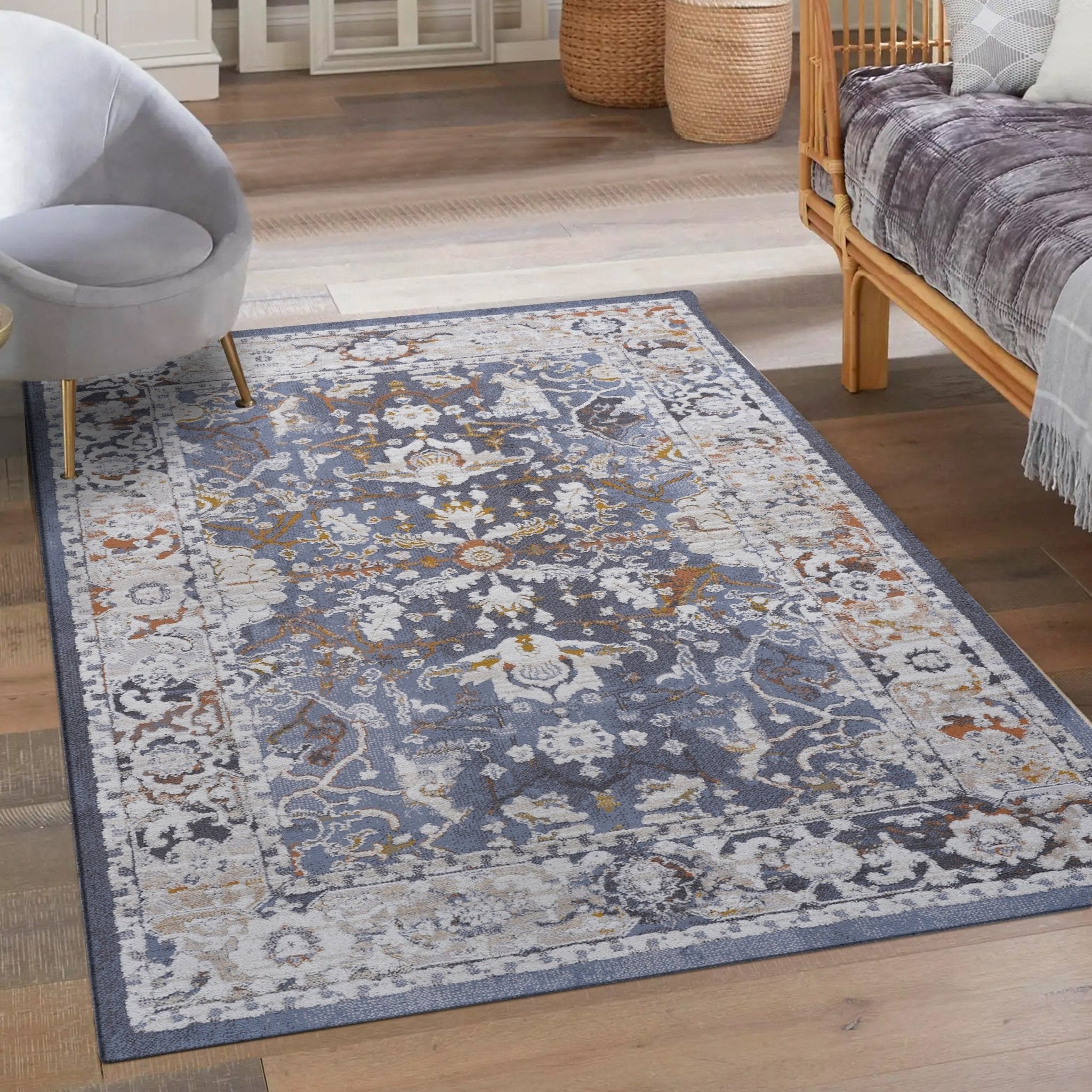 Payas Blue Rug Size 6'7'' x 9' - MidinMod