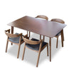 Abbott Large Walnut Dining Set with 4 Reggie Black Leather Chairs | Mid in Mod | Houston TX | Best Furniture stores in Houston