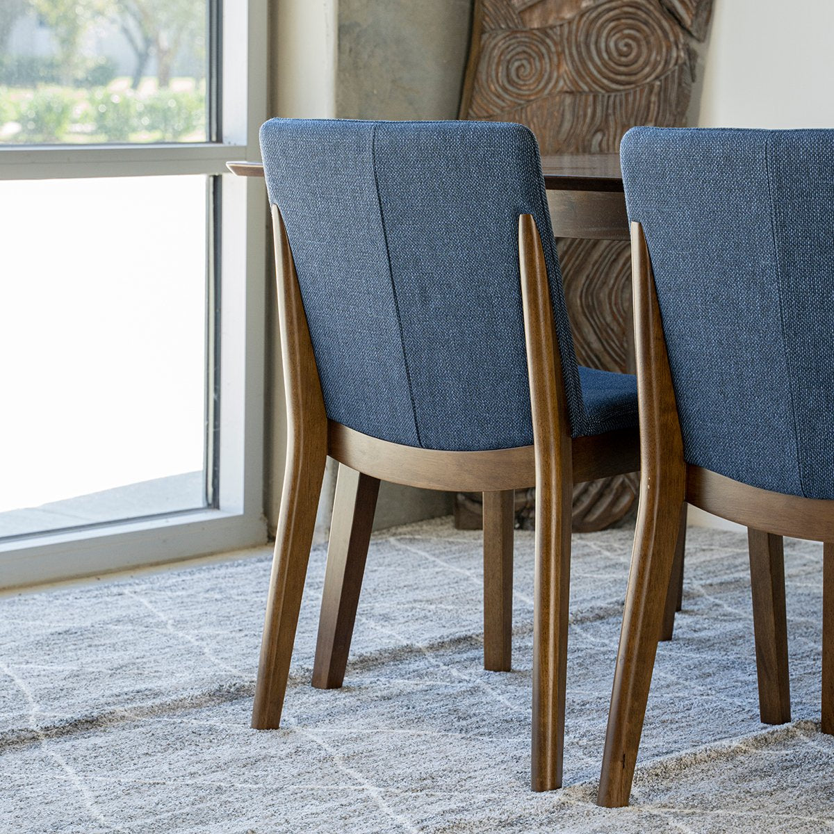 Dining room with online blue chairs