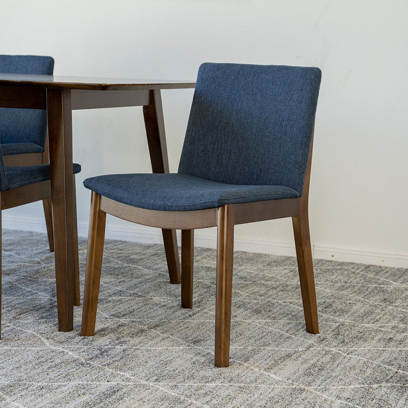 Adira Large Walnut Dining Set - 4 Virginia Blue Chairs | MidinMod | TX | Best Furniture stores in Houston