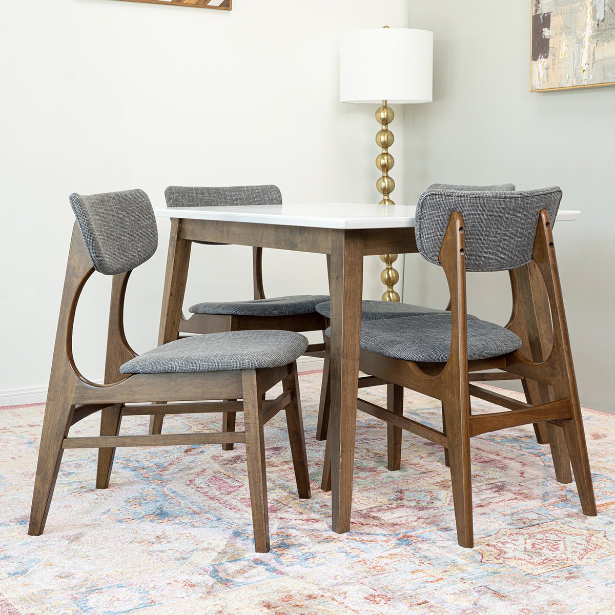 Dining Set , Alpine Small Table (White) with 4 Collins Chairs (Grey) | Mid in Mod | Houston TX | Best Furniture stores in Houston