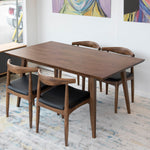 Adira (Large Walnut) Dining Set with 4 Juliet (Black Leather) Dining Chairs | Mid in Mod | Houston TX | Best Furniture stores in Houston