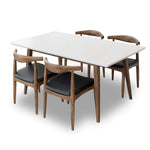 Adira (Large - White) Dining Set with 4 Juliet (Black Leather) Dining Chairs | Mid in Mod | Houston TX | Best Furniture stores in Houston