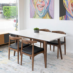Adira (Large - White) Dining Set with 4 Juliet (Black Leather) Dining Chairs | Mid in Mod | Houston TX | Best Furniture stores in Houston