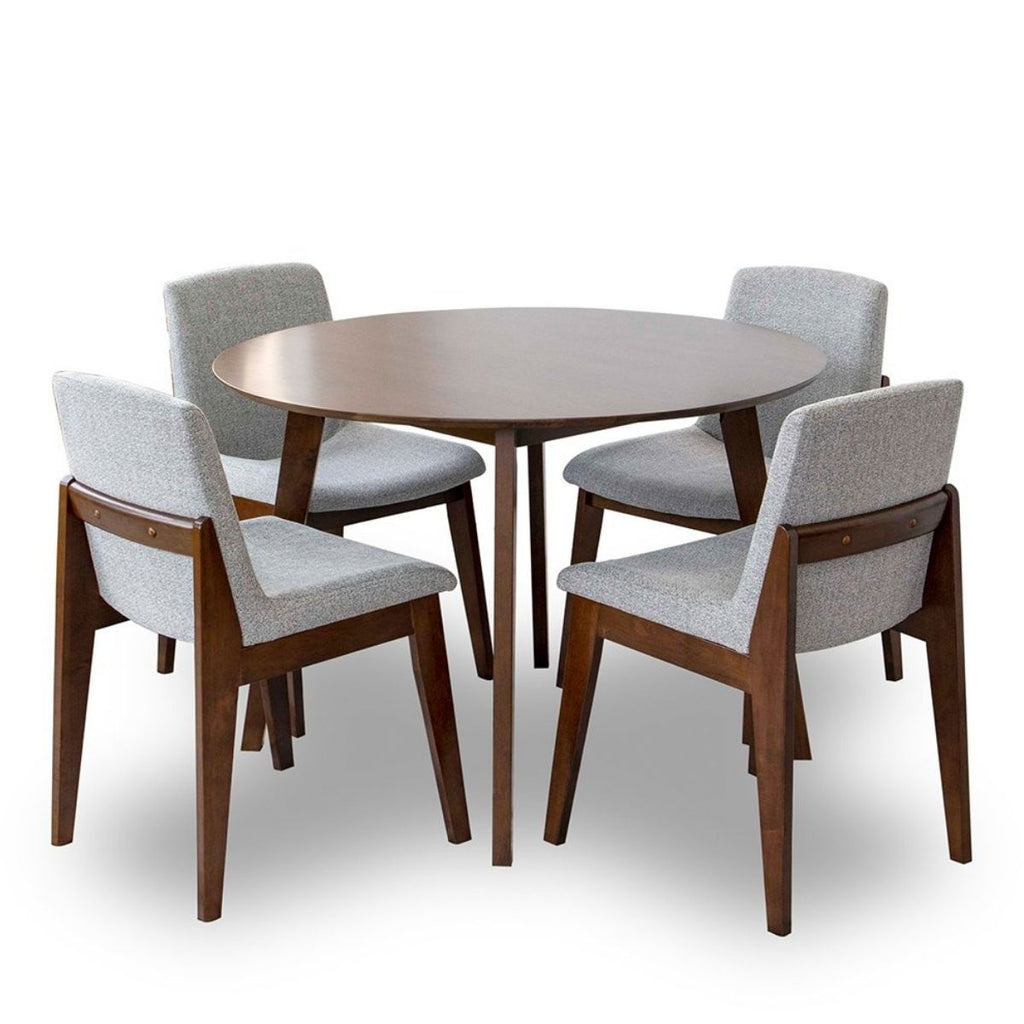 Aliana Dining Set with 4 Ohio Light Gray Chairs (Walnut) | Mid in Mod | Houston TX | Best Furniture stores in Houston