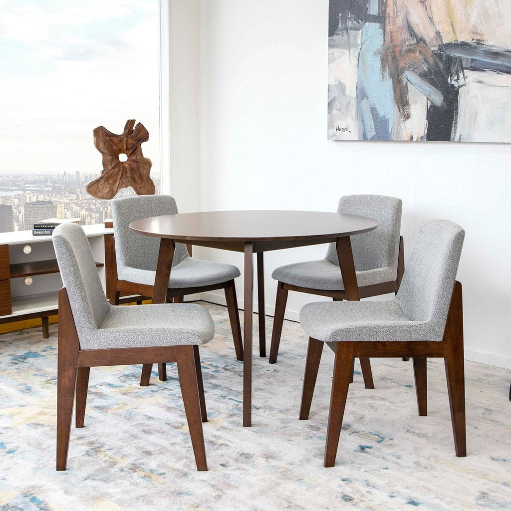 Aliana Dining Set with 4 Ohio Light Gray Chairs (Walnut) | Mid in Mod | Houston TX | Best Furniture stores in Houston