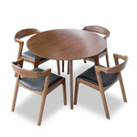 Aliana (Walnut) Dining Set with 4 Reggie (Black Leather) Chairs | Mid in Mod | Houston TX | Best Furniture stores in Houston