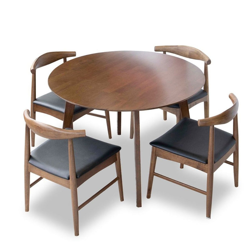 Aliana (Walnut) Dining Set with 4 Winston (Black Leather) Chairs | Mid in Mod | Houston TX | Best Furniture stores in Houston