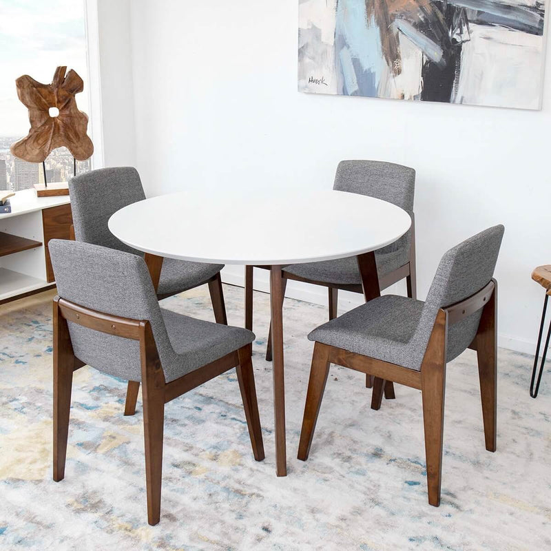 Aliana Dining set with Gray Chairs (White) | Mid in Mod | Houston TX | Best Furniture stores in Houston