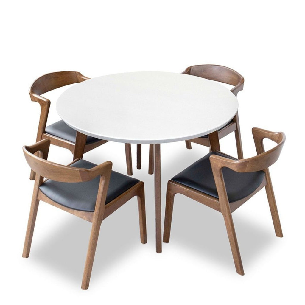 Aliana White Dining Set | Reggie Black Leather Chairs | Mid in Mod | Houston TX | Best Furniture stores in Houston