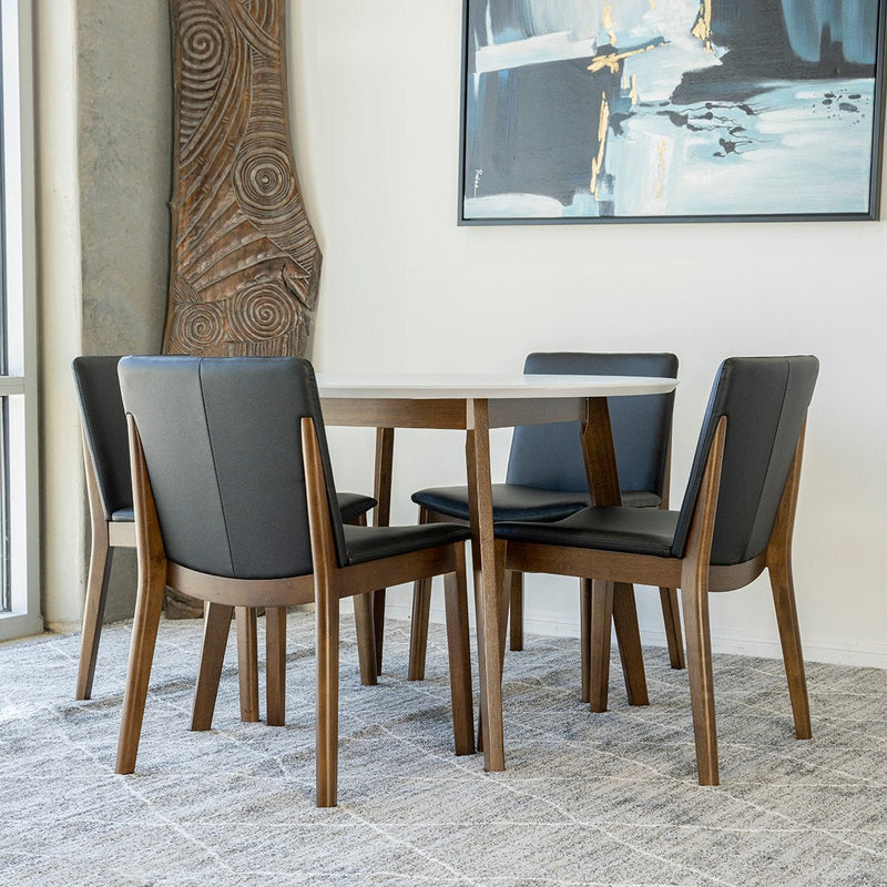 Aliana (White) Dining Set with 4 Virginia (Black Leather) Chairs - MidinMod Houston Tx Mid Century Furniture Store - Dining Tables 3
