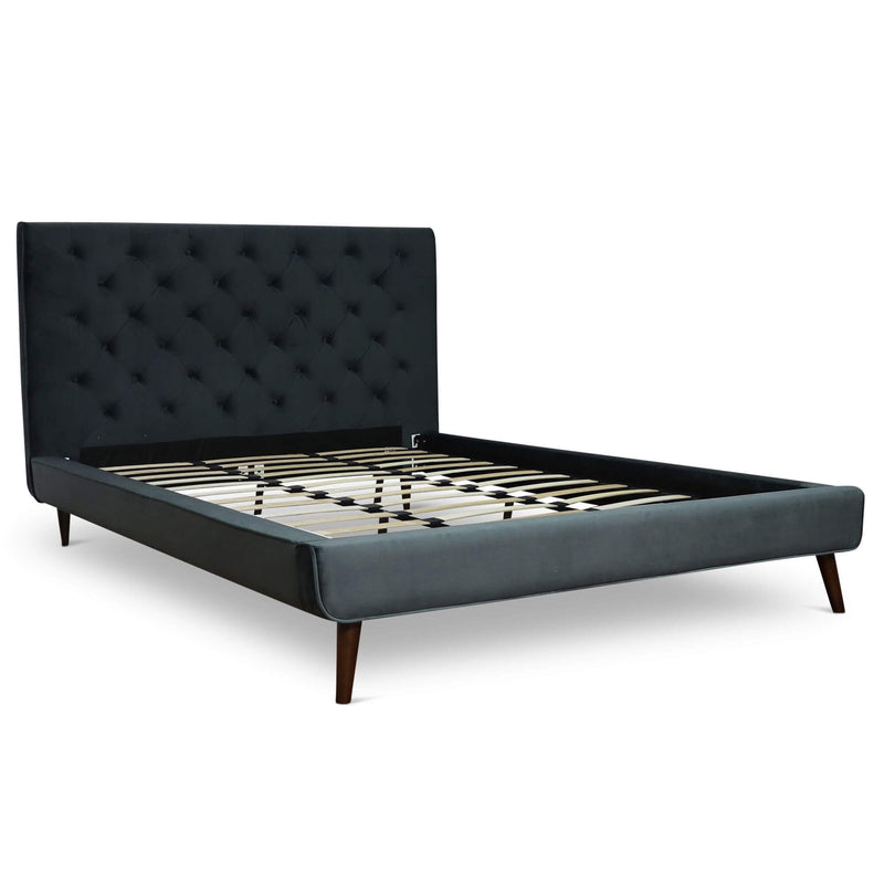 Ashley Platform Bed (King - Dark Gray Velvet) | Mid in Mod | Houston TX