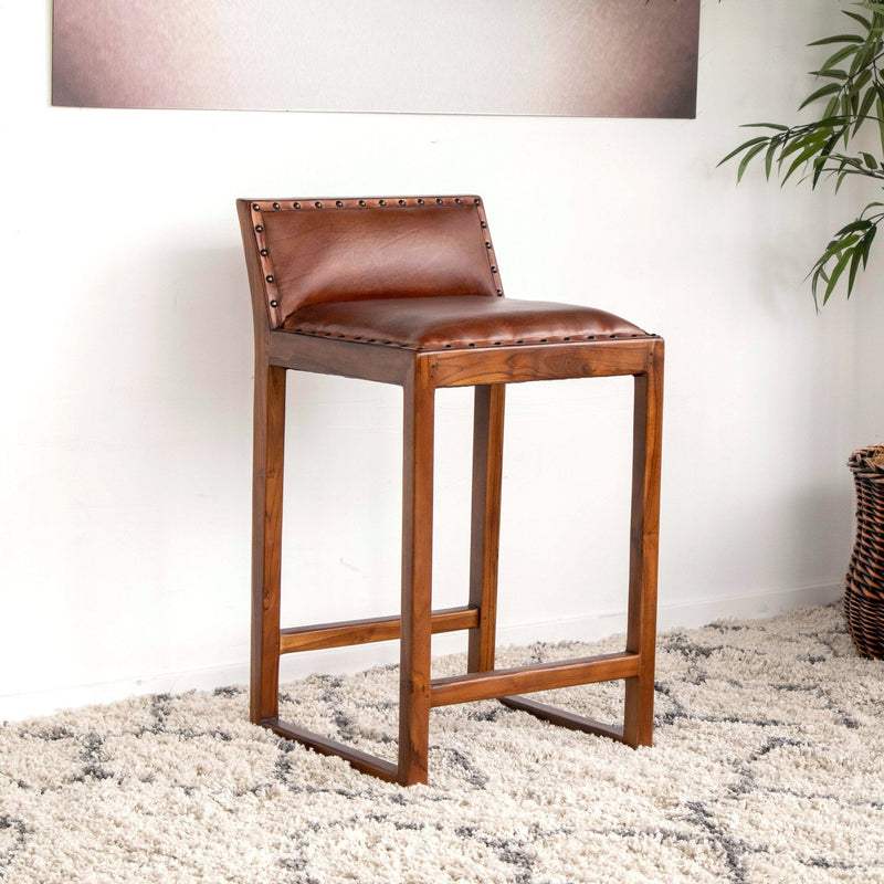 Ataya Genuine Tan Leather Counter Stool   | MidinMod | Houston TX | Best Furniture stores in Houston