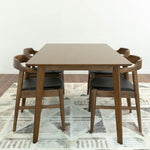 Abbott Large Walnut Dining Set & 4 Zola Black Leather Chairs | Mid in Mod | Houston TX | Best Furniture stores in Houston
