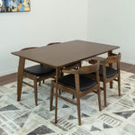 Abbott Large Walnut Dining Set & 4 Zola Black Leather Chairs | Mid in Mod | Houston TX | Best Furniture stores in Houston